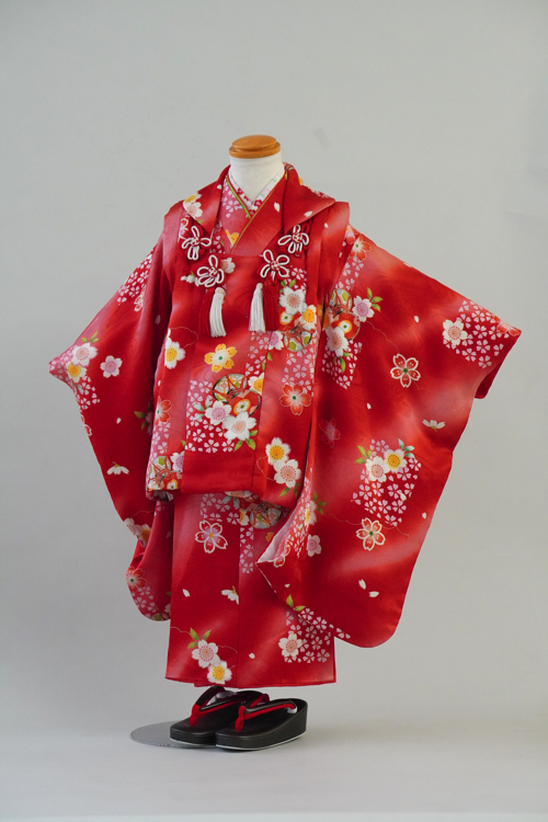 3歳女の子　正絹　赤桜鼓